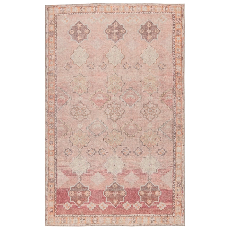 Bijou Machine Washable Medallion Pink/ Orange Area Rug - 6' x 9' - Rectangle