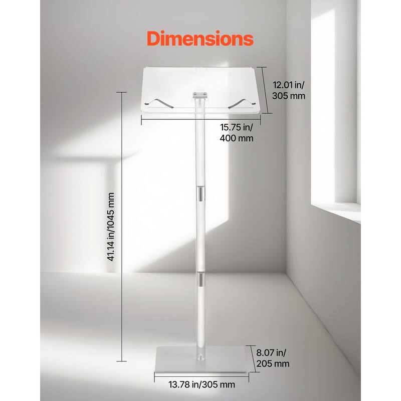 Portable Acrylic Lectern with Book Clips and Adjustable Angle