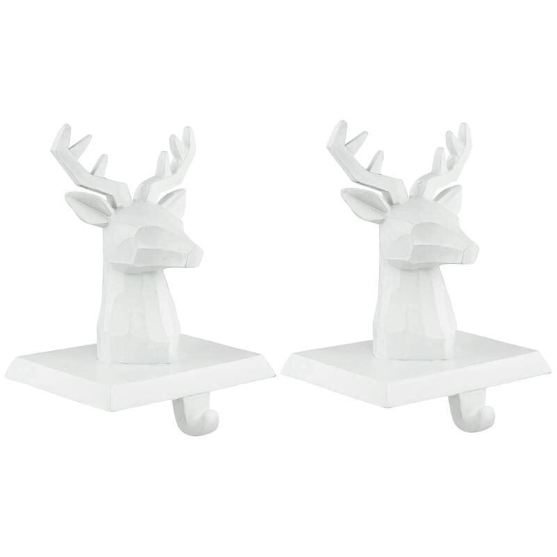 Set of 2 White Reindeer Head Christmas Stocking Holders 5.75"