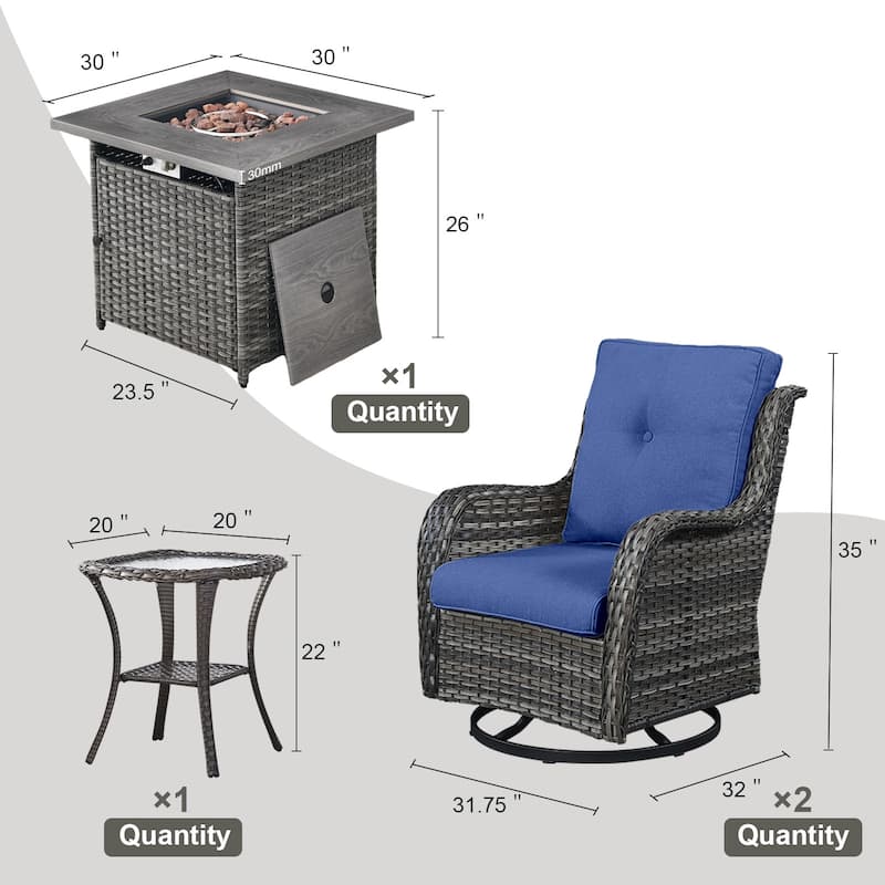 Pocassy Patio Fire Pit Table with Swivel Chair Side Table