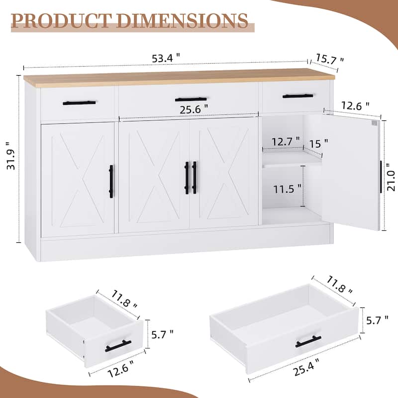 Farmhouse Kitchen Buffet Storage Cabinet, Sideboard