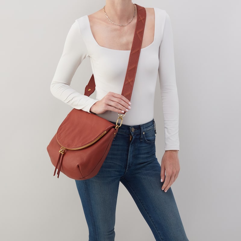 HOBO Fern Foldover Leather Messenger Bag - Rust