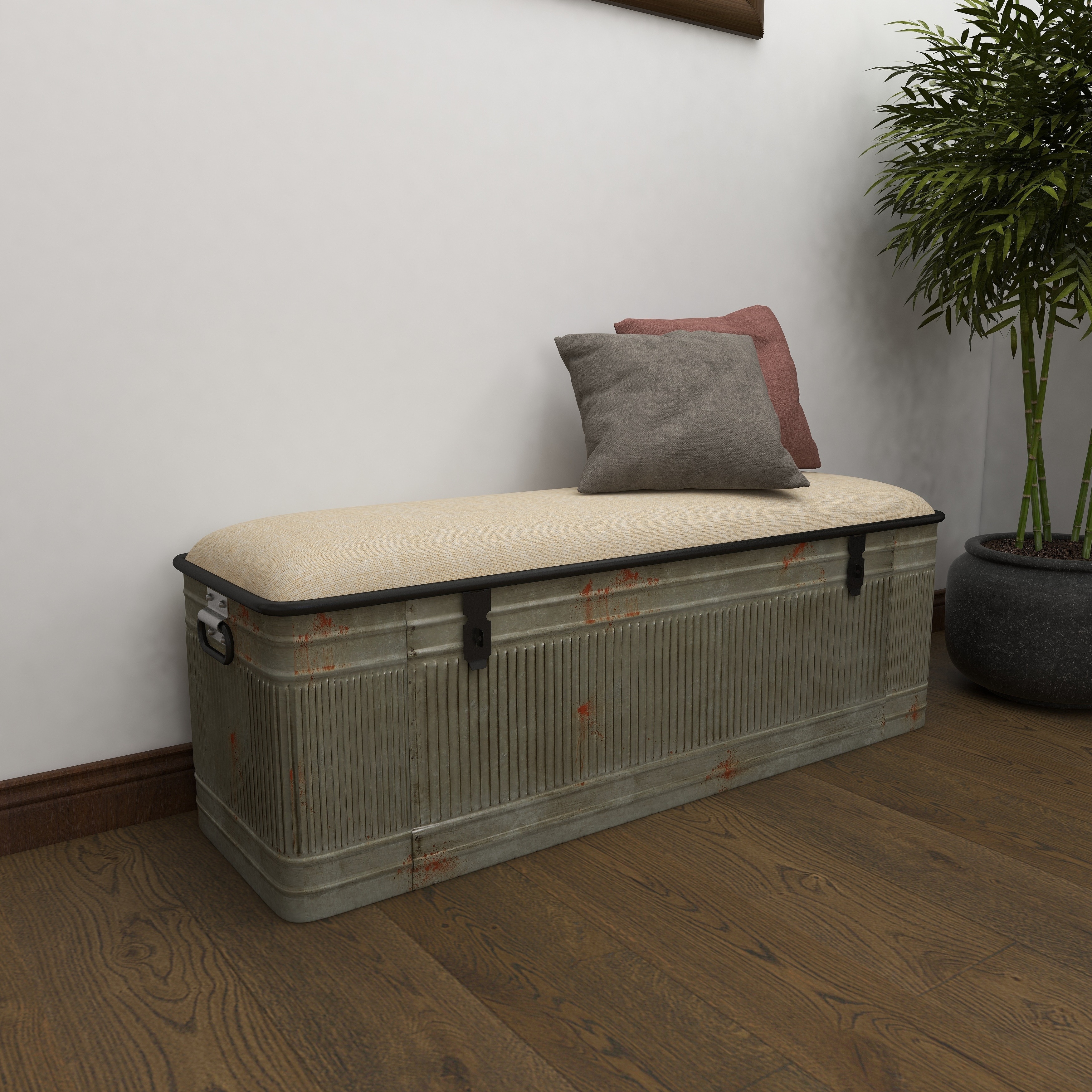 Galvanized outlet storage bench