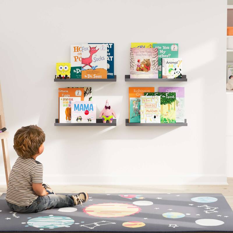 Wallniture Lagos 17" Kids Wall Shelves Floating Nursery Bookshelf Picture Ledge Toy Storage Organizer, Set of 4 - N/A