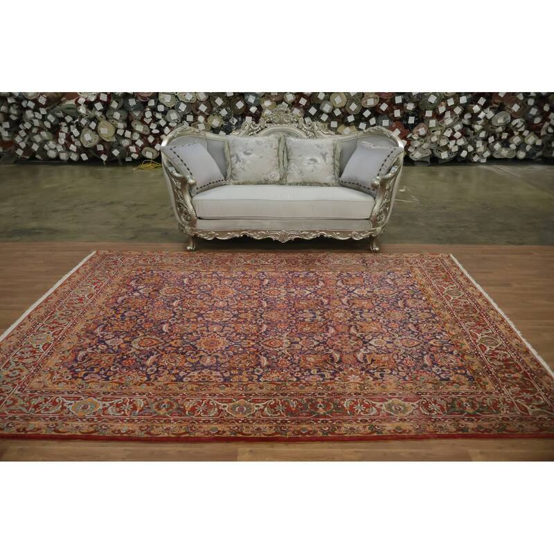 Hand Knotted Oriental 100% Wool Carpet Traditional All-Over Navy Blue & Blues Bidjar Area Rug - 10' 5'' X 7' 4''