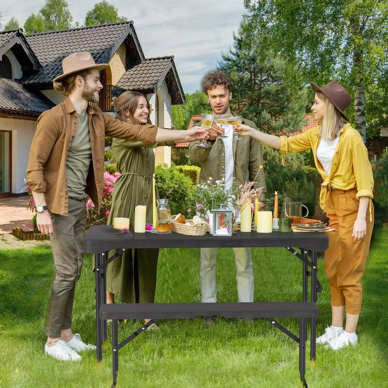 Gymax Outdoor Table Bench Set Folding Picnic Table Set w/ 2 Benches