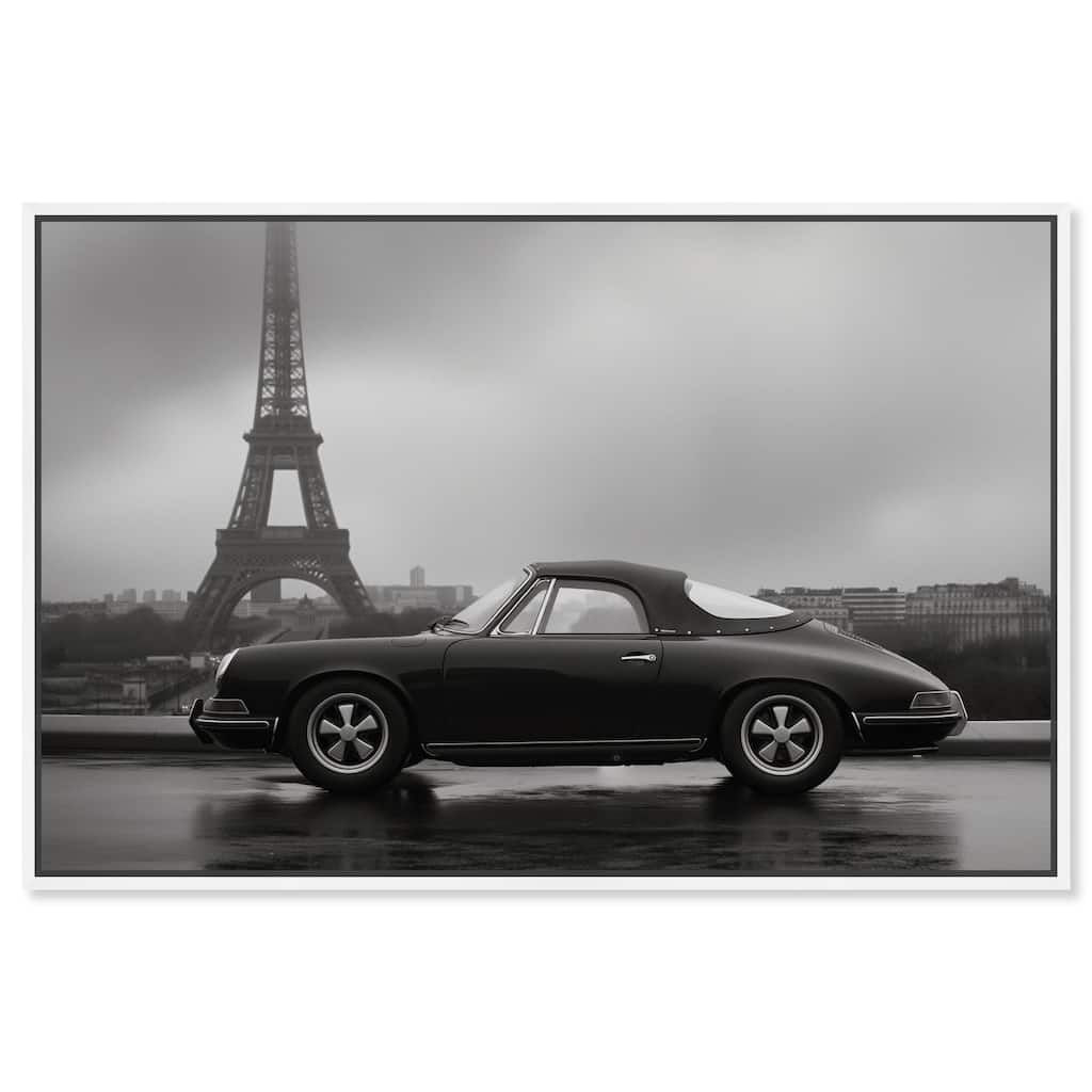 Classic Car and Eiffel Noir Canvas by Art Remedy