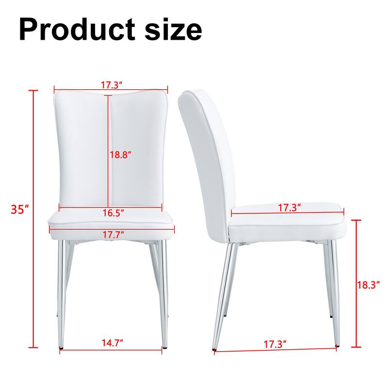 Modern Minimalist PU Leather Dining Chairs with/ Curved Backrest & Seat Cushions & Electroplated Metal Chair Legs - Set of 4