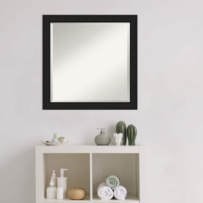 Midnight Black Narrow Beveled Wood Framed Bathroom Vanity Wall Mirror - Midnight Black Narrow