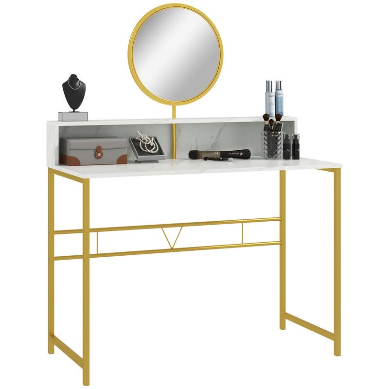 Modern Dressing Table Makeup Table with Mirror Open Storage Top - White
