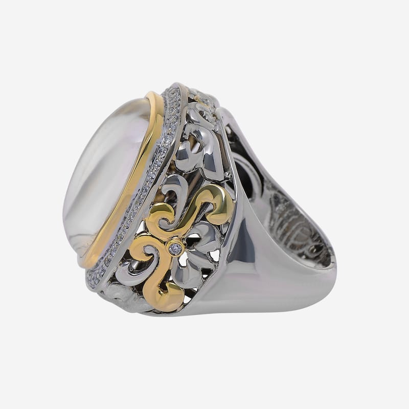 Charles Krypell Sterling Silver and 18k Yellow Gold, Mother of Pearl and Diamond Statement Ring Sz. 6.75