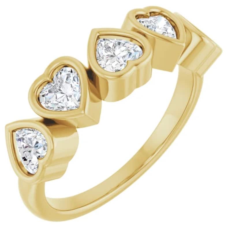 2Ct Heart Shape Diamond Five Stone Wedding Ring Gold Anniversary Lab Grown