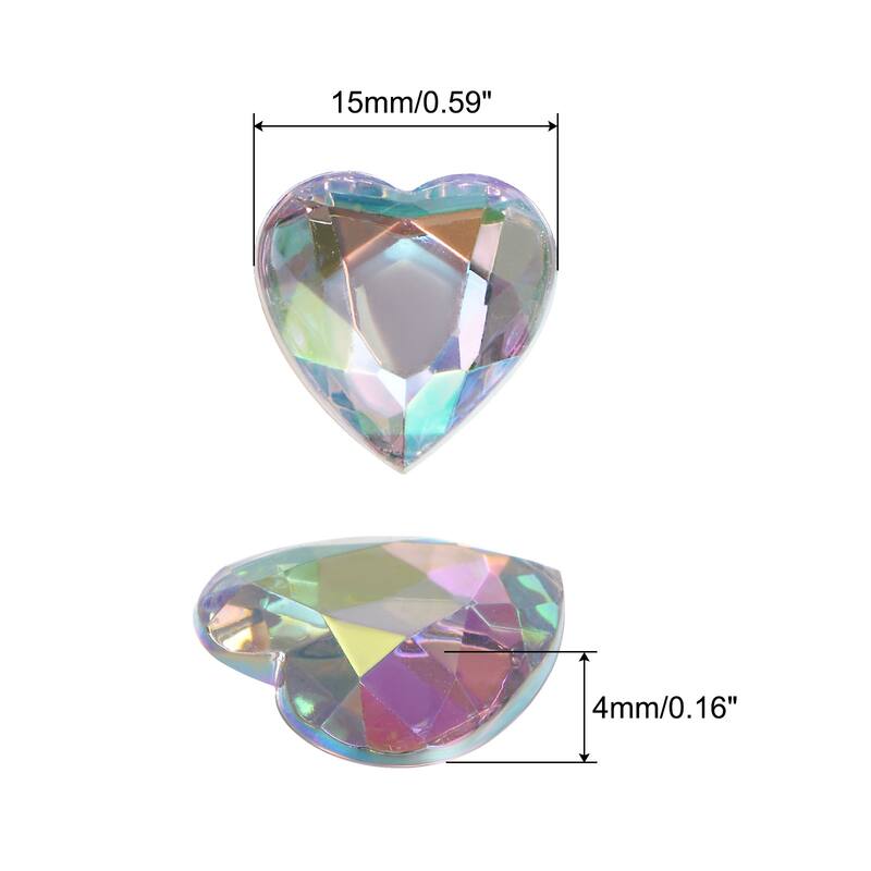 40 Pcs Acrylic Heart Rhinestone 15mm Flat Back Plastic Gems - White