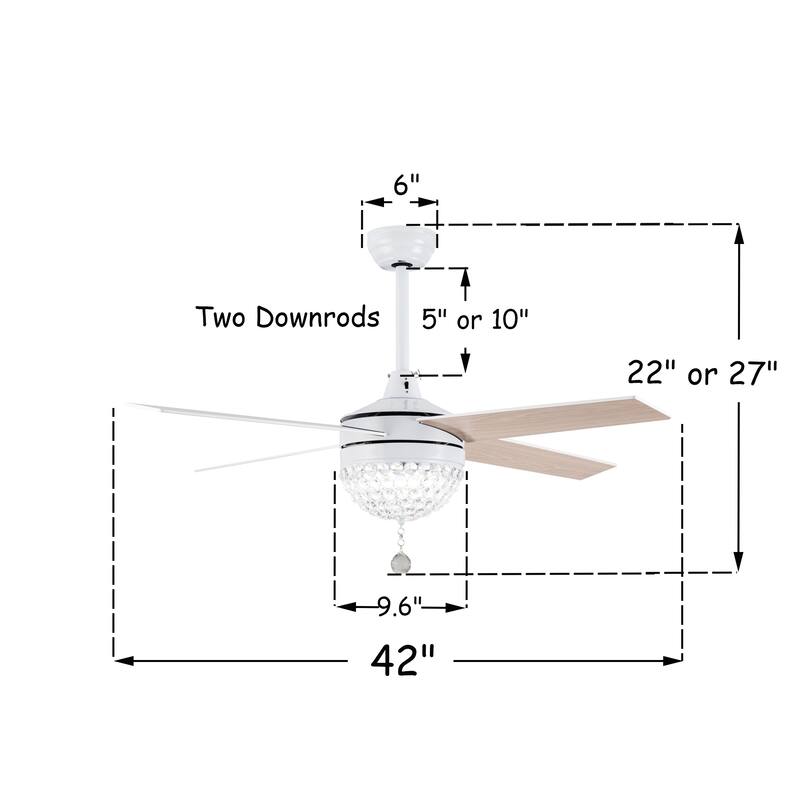 Bella Depot 52" Modern Crystal Ceiling Fan with LED Light, Reversible Ceiling Fan with Remote Control