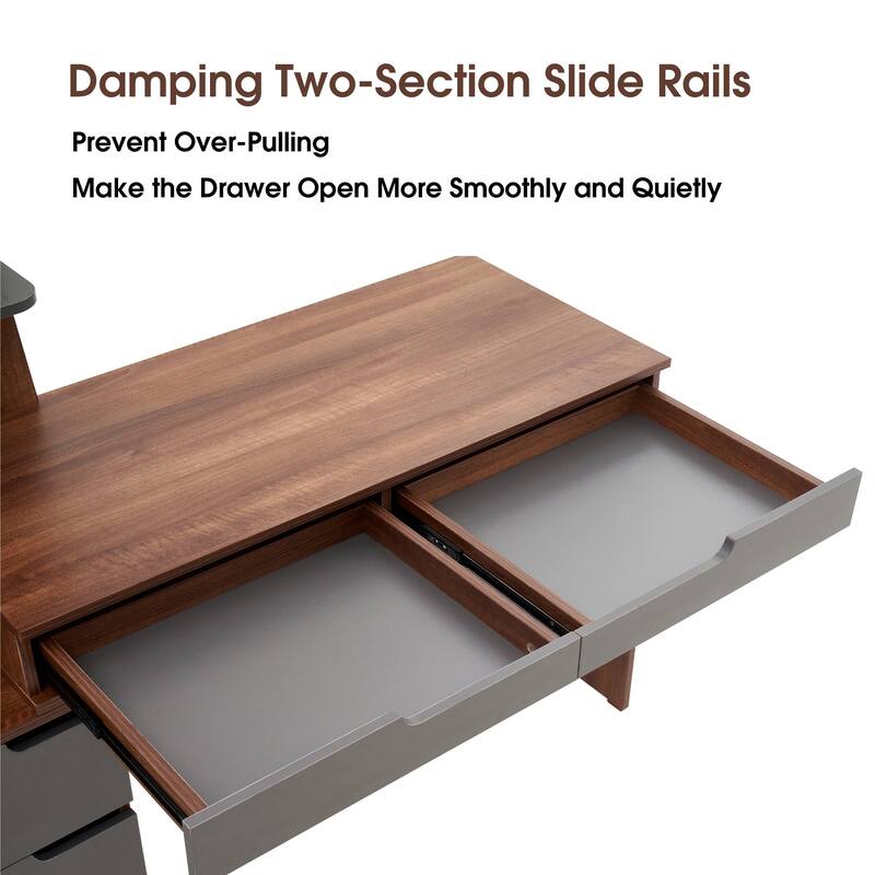 Ivinta Computer Desk with Drawers Storage Shelves, Modern Study Writing Table with Storage Cabinet for Home Office