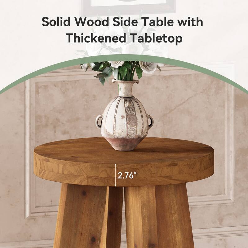 Solid Wood Round End Table, Farmhouse Small Round Side Table
