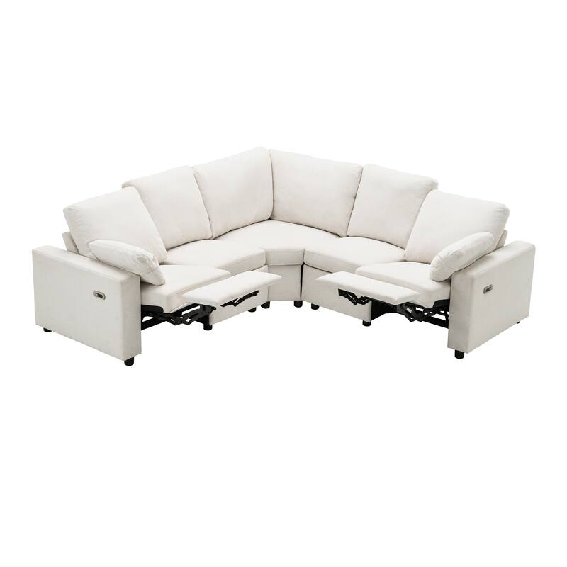88.9" Linen Power Recliner Sectional Sofa with Storage Drawers