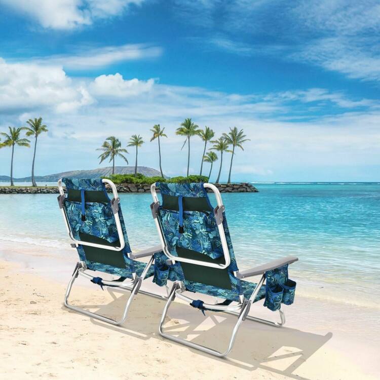4-Pack 5-Position Outdoor Folding Backpack Beach Reclining Chair with Pillow - 23.5" – 40" x 27" x 33" – 11" (L x W x H)