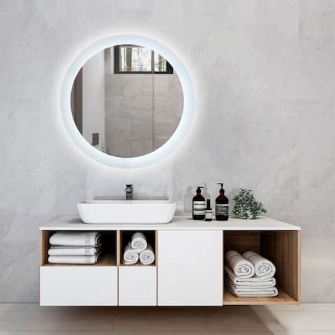 Round LED Lighted Bathroom Wall Mounted Mirror,High Lumen,Anti-Fog