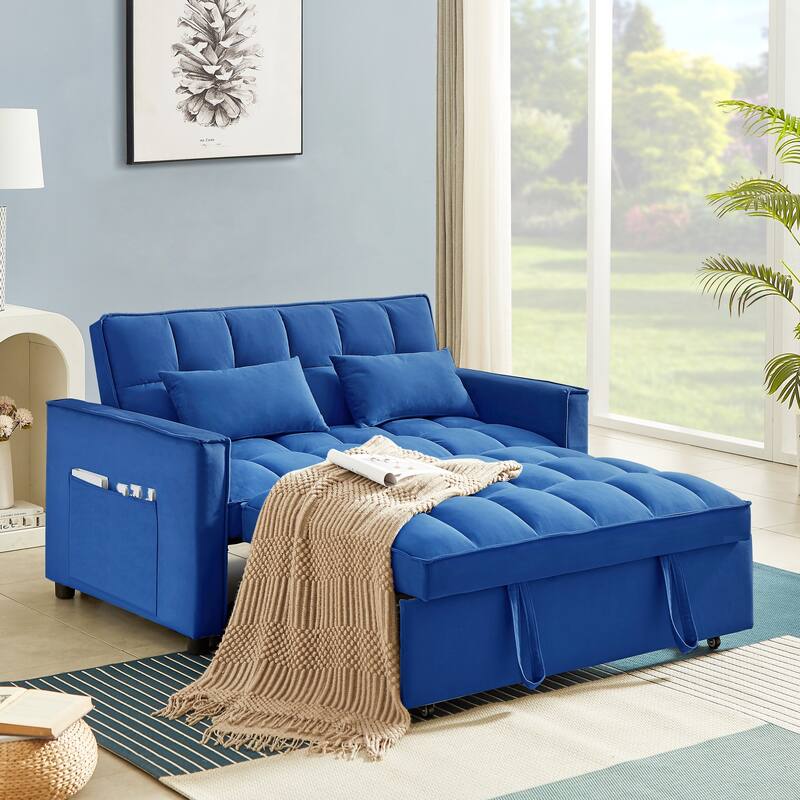 Modern Convertible Futon Sofa Bed,Adjustable Backrest,Armrest Holders - Dark Blue