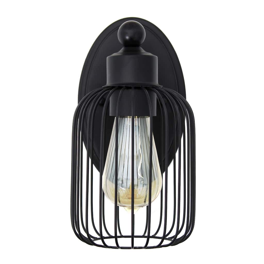 Industrial Cage Wall Sconce - Black Uplight Downlight - Vanity, Entryway, Hallway Lighting Fixture - 10.5