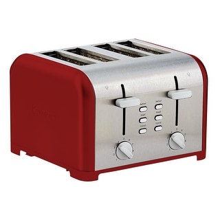 Kenmore 4-Slice Red Stainless Steel Toaster, Dual Controls, Wide Slot