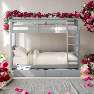 Twin over Twin Bunk Bed With Ladders and Two Storage Drawers for ...