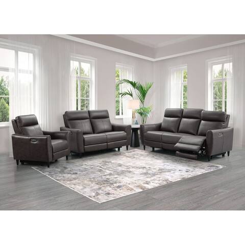 Abbyson Ludovic 3 Piece Leather Power Reclining Sofa, Loveseat and Chair Set