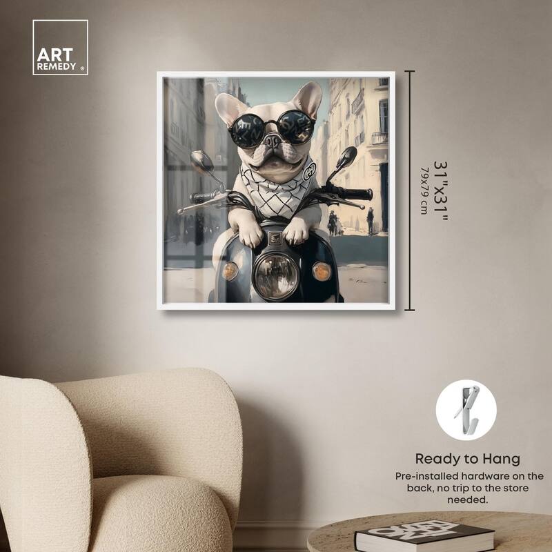 Frenchie on a Scooter Drive Shadowbox by Art Remedy