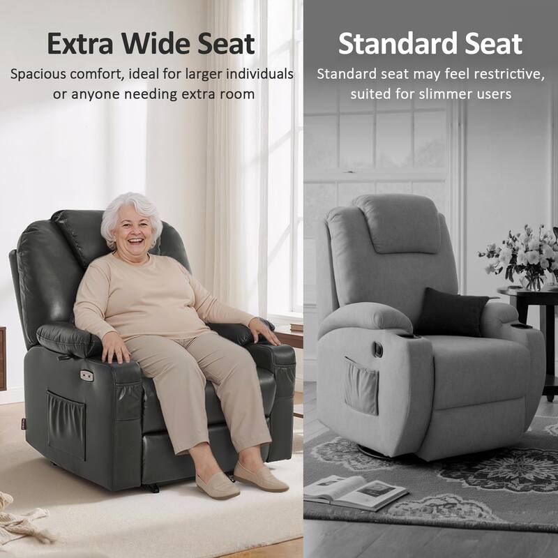 MCombo Medium-Wide Power Lift Recliner Chair Sofa with Massage and Heat for Elderly People, Faux Leather R7045