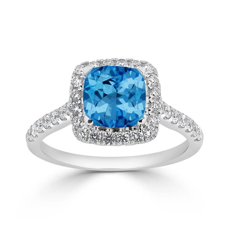 Auriya 1 1/4ct Cushion-cut Swiss Blue Topaz and Halo Diamond Engagement Ring 1/2cttw 14k Gold