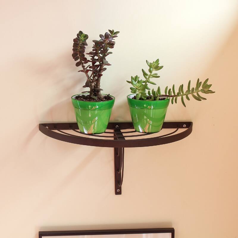 Achla Designs 18" W Half-Round Roman Bronze Wrought Iron Wall Plant Shelf, Powder Coated Finish