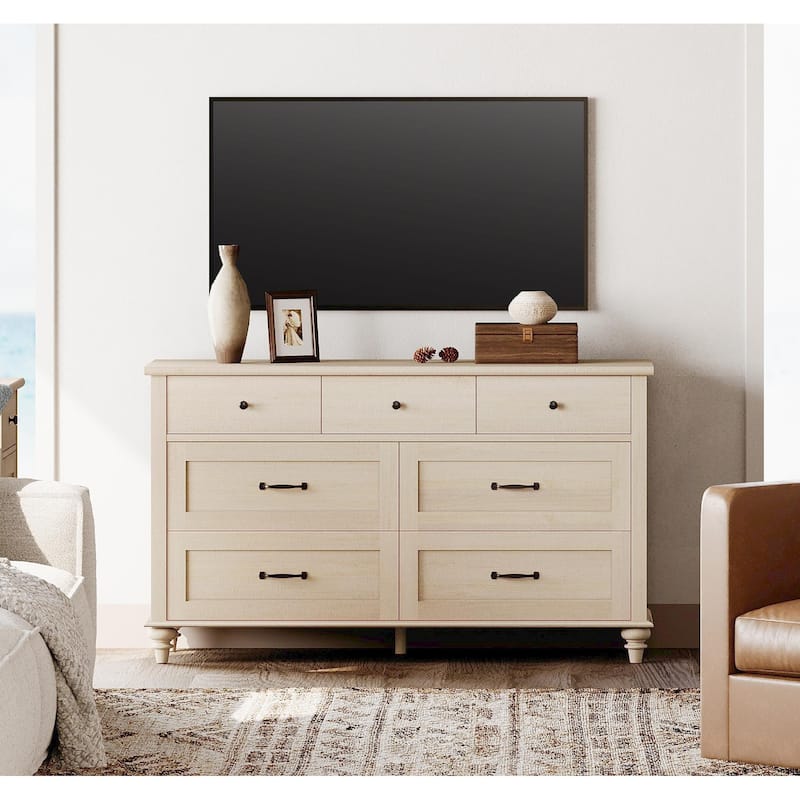 Mid Century Dresser for Bedroom with 7/8 Drawers, Wooden Kids Dresser - Beige - 7-drawer