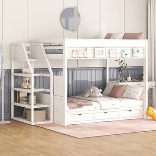 Merax Wood Full Size Convertible Bunk Bed with Storage Staircase