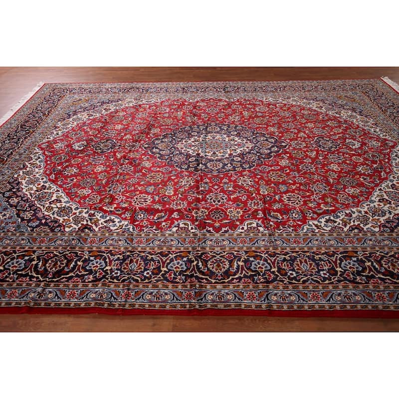 Traditional Red Kashan Turkish Rug Machine Made Living Room Carpet - 9'9" x 13'0"