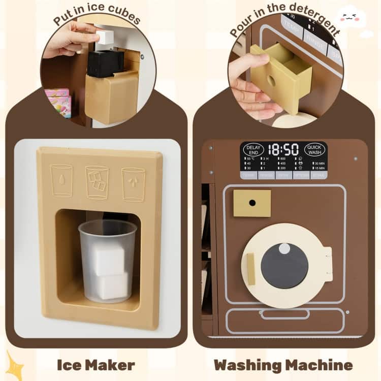MDF Kids Corner Play Kitchen with Lights, Sounds and Accessories - 40" × 39.5" × 37"