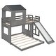 preview thumbnail 7 of 14, Playhouse Twin Over Full Wooden Bunk Bed, Farmhouse Safety Guardrail Bed with Ladder and Slide