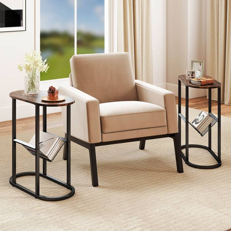 Costway 2-tier Side Table Oval Narrow End Table Nightstand Bedside - 23'' x 11'' x 25.5''