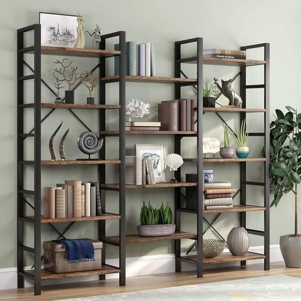 slide 2 of 62, Large Triple Wide 5-Shelf Etagere Bookcase
