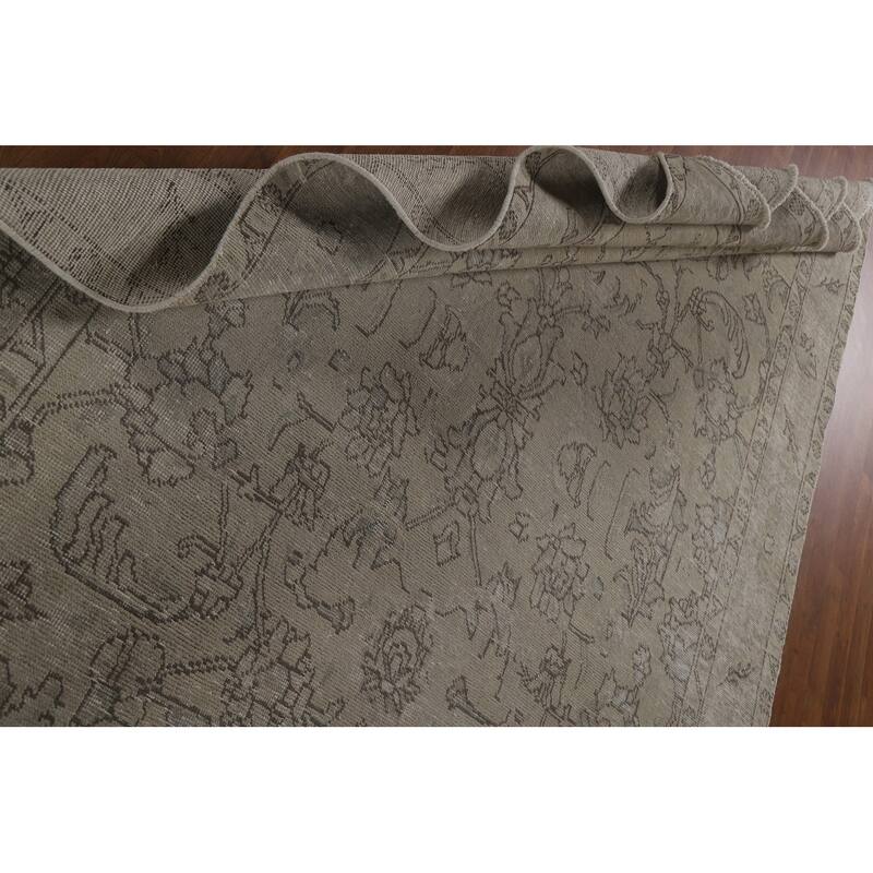 Distressed Beige Tabriz Persian Vintage Rug Handmade Wool Carpet - 6'6"x 9'7"
