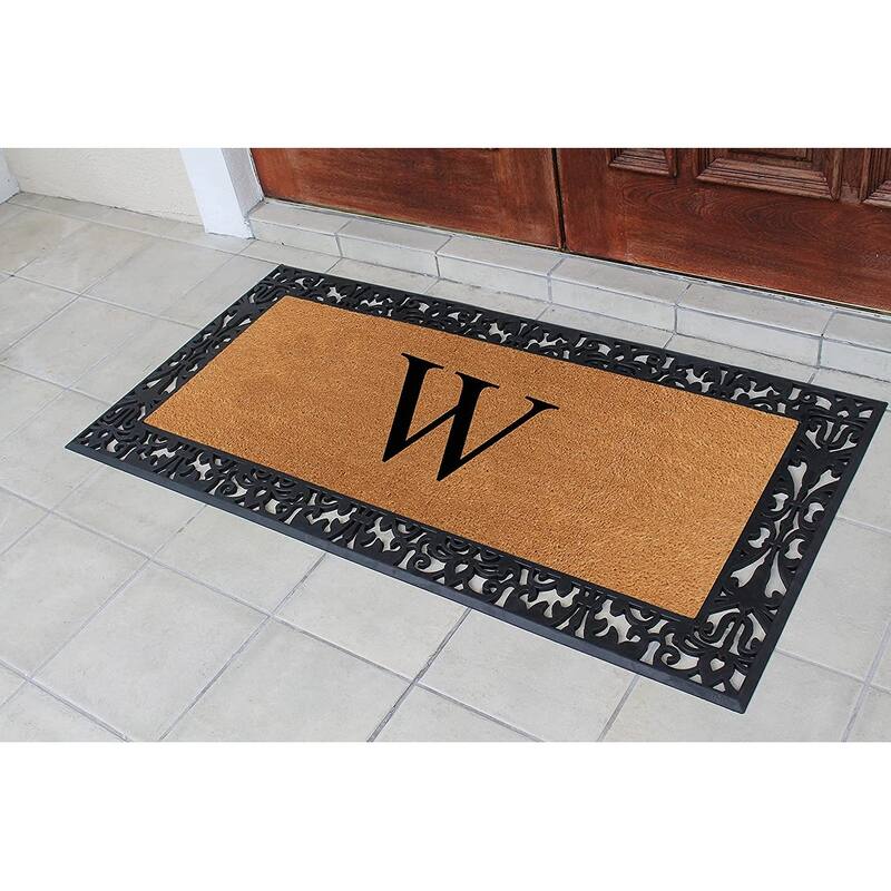 A1HC Rubber and Coir Paisley Border Heavy Duty Non-Slip Durable Double Door Monogrammed Doormat 30"X60", Black