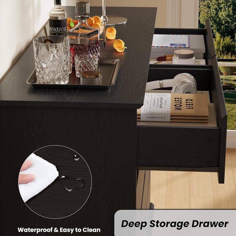 8 Drawer Dresser for Bedroom, Wide Black Chest with Spacious Top, Modern Wooden Organizer for Closet, Living Room