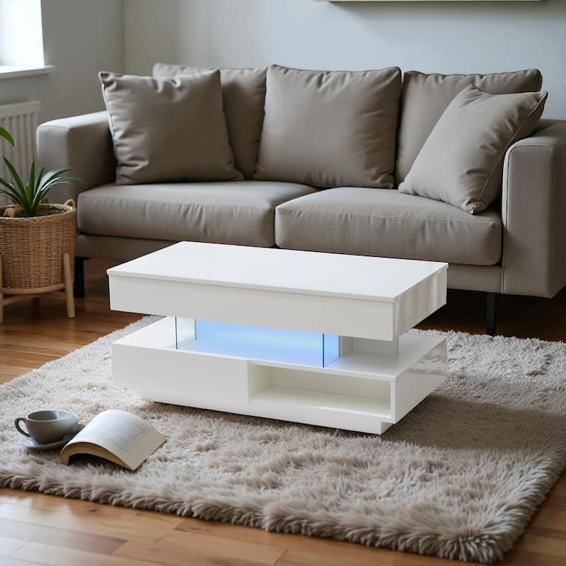 39.3" Modern Lift-Top Coffee Table with LED Lights, Hidden Storage Compartment and 2 Drawers for Living Room or Office