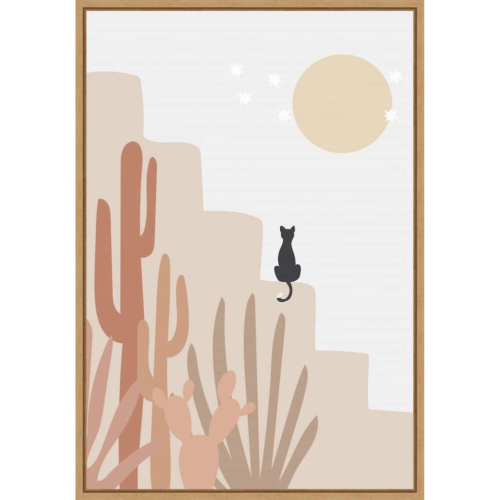 Cat with Cactus by Melloi Art Prints Framed Canvas Wall Art Print - Sylvie Natural