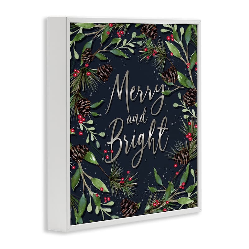 Stupell Merry & Bright with Holly Leaves Framed Giclee Art Design By Elizabeth Tyndall