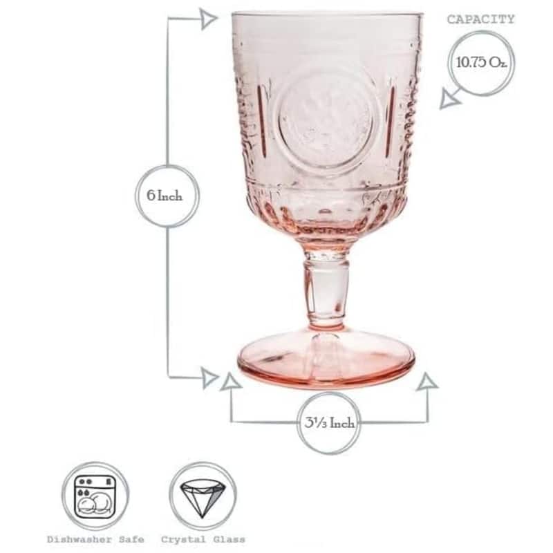 Bormioli Rocco Romantic 10.75oz All Purpose Stemware, Set of 4, Cotton Candy