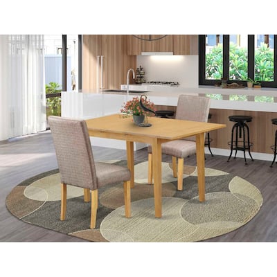 Rectangular Dining Table Set - 3pc Cottage Table & Chairs, Linen Fabric, Dark Khaki Finish