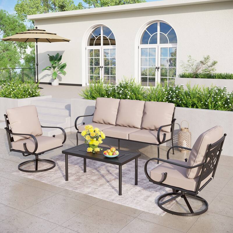 MAISON ARTS 5/7-Seat Patio Conversation Set with 3-Seat Sofa, 2/4 Single Chairs, 2-Seat Sofa and 1 Coffee Table - Set 3 - 4-Piece