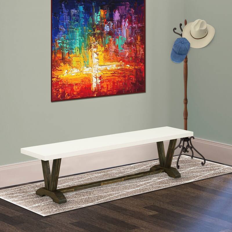 East West Furniture V-Style Modern Dining Room Bench with Wooden Seat, 72x15x18 Inch(Finish Options) - 72 - VB727