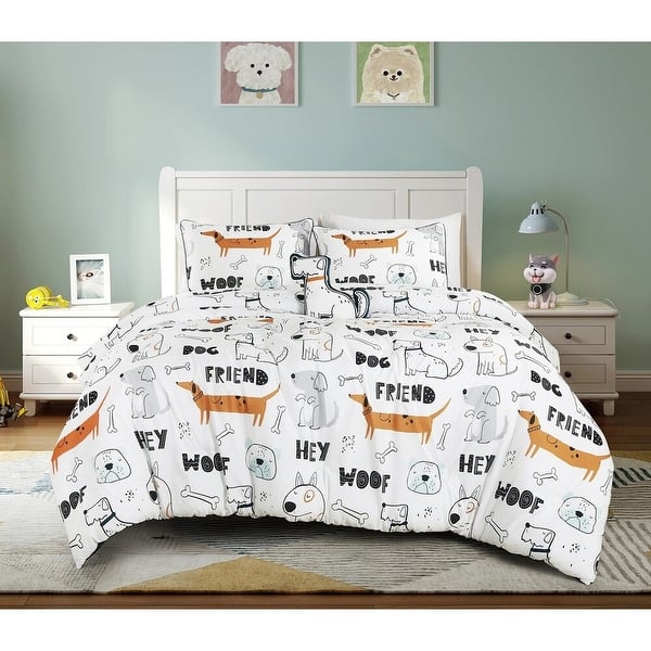 slide 2 of 5, White Dog Prints Reversible Kids Quilt Coverlet Bedspread Bedding Set Full - Queen